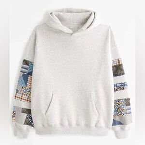Abercrombie & Fitch Light Gray Hoodie with Patchwork Sleeves
